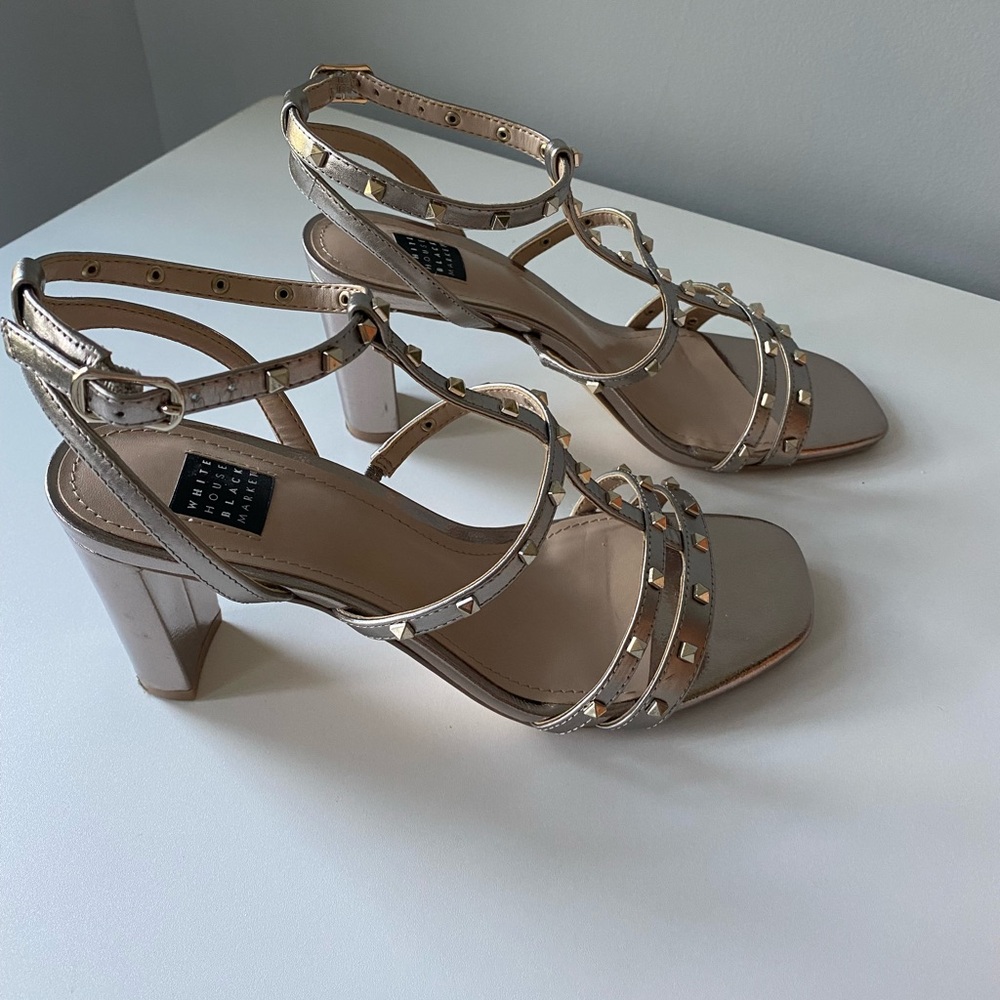 Gold strappy studded 3” heel sandals - White House Black Market - size 6-1/2